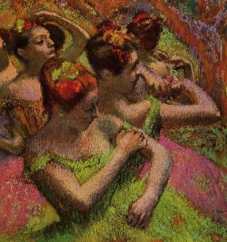 Edgar Degas : Ballerinas Adjusting Their Dresses